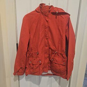 Vintage Land's End Rain Jacket Coat w/ Lining Hood 3 pockets Red Sz M